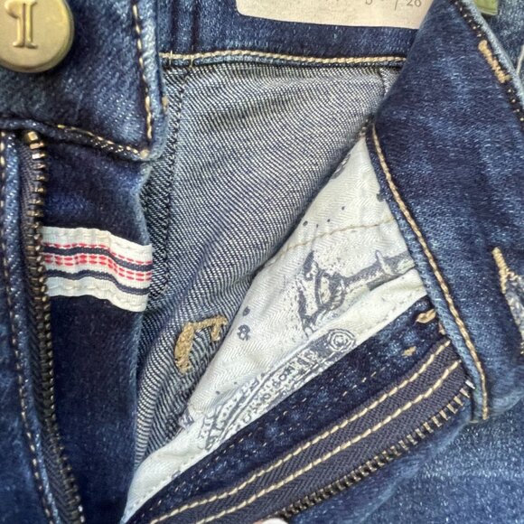 Pilcro Lace‑Up High Rise Flare Jeans Medium Wash Size 28 — 70s Boho Chic Anthro - Picture 8 of 16